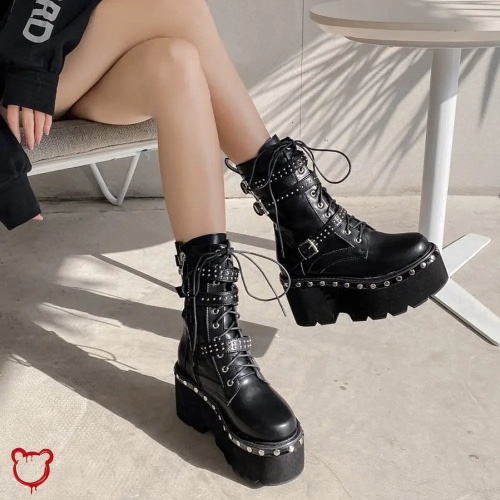 Black Studded Goth Boots - black shoes / 9.5 / China