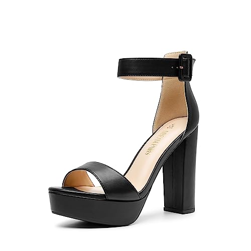 DREAM PAIRS Women's Hi-Lo High Heel Platform Pump Sandals - 7 - Black-pu