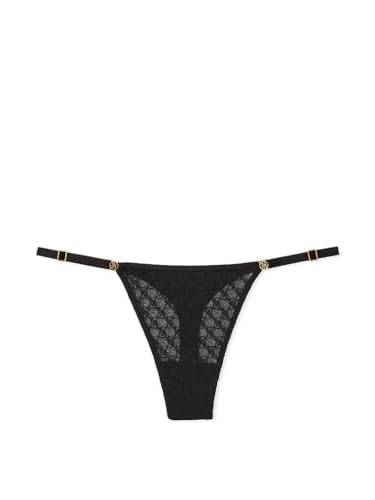 Victoria's Secret Icon Thong Panty, VS Monogram Panty, Adjustable Strap, G String Underwear, Very Sexy Collection (XS-XXL) - Small - Black