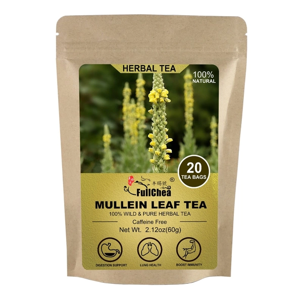 FullChea - Mullein Leaf Tea Bags, 20 Teabags, 3g/bag - Natural Mullein Tea Bags For Lungs - Non-GMO - Caffeine-free - Natural Healthy Herbal Tea For Detox & Respiratory Support - Mullein Leaf Tea