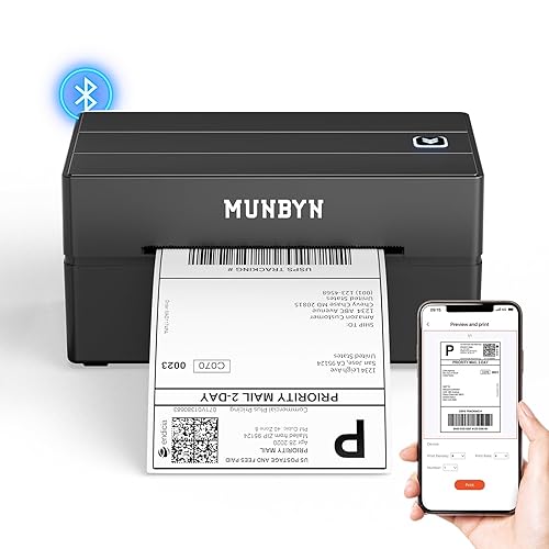 MUNBYN Bluetooth Thermal Label Printer, 130B Wireless 4x6 Shipping Label Printer for Shipping Packages Small Business Office or Home, Compatible with iPhone Android iPad Windows macOS Chrome Etsy eBay - Black