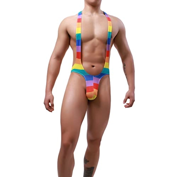 MuscleMate 2022 New, Men's Singlet Bodysuit, Rainbow Pride Hot Men's Jumpsuit Flirting Leotard, Men's Wrestling Bodysuit.