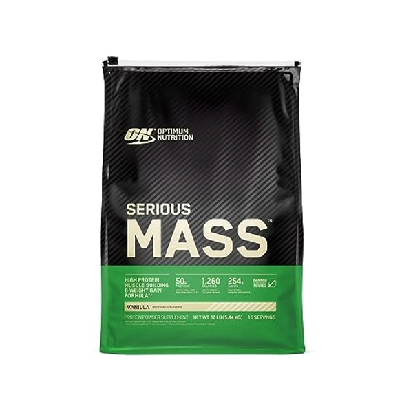 Optimum Nutrition Serious Mass Weight Gainer Protein Powder Vitamin C Zinc and Vitamin D for Immune Support Vanilla 12 Pound (Packaging May Vary)