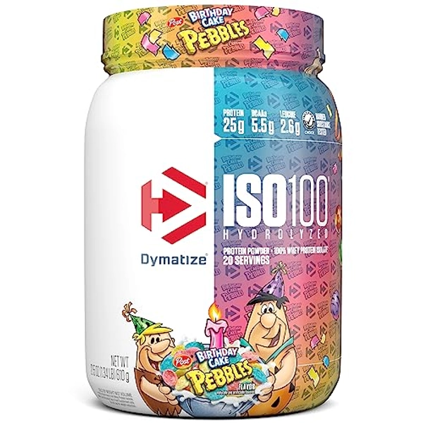 Dymatize ISO 100 Whey Protein Powder with 25g of Hydrolyzed 100% Whey Isolate, Gluten Free, Fast Digesting, Birthday Cake, 20 Servings