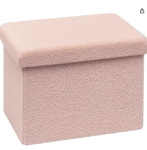 Bonlife Kubusvormige zitzak met opbergvak, opvouwbaar, met deksel, fluweel, 42 x 32 x 32 cm, roze