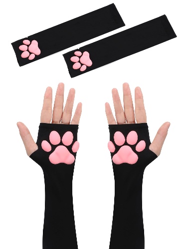 Cute Cat Paw Gloves Mittens 3D Cat Claw Pad Gloves Halloween Kawaii Cosplay Soft 3D Toe Beans for Women Cosplay Halloween - Black