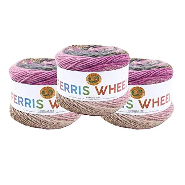 Lion Brand Yarn Ferris Wheel Yarn, Multicolor Yarn for Knitting, Crocheting, and Crafts, 3-Pack, Wild Violets