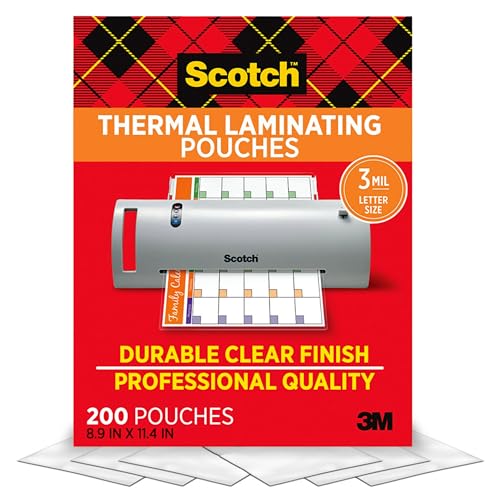 Scotch Thermal Laminating Pouches,200 Pack Laminating Sheets,3 Mil,8.9 x 11.4 Inches, Education Supplies & Craft Supplies, For Use With Thermal Laminators, Letter Size Sheets (TP3854-200) - 200-Pack
