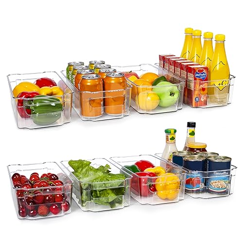 HOOJO Refrigerator Organizers and Storage - 8pcs Clear Plastic Bins For Fridge, Freezer, Kitchen Cabinet, Pantry Organization, BPA Free Fridge Organizer, 12.5" Long, Clear - 8 - 12.5" L x 6.3" W x 3.5" H