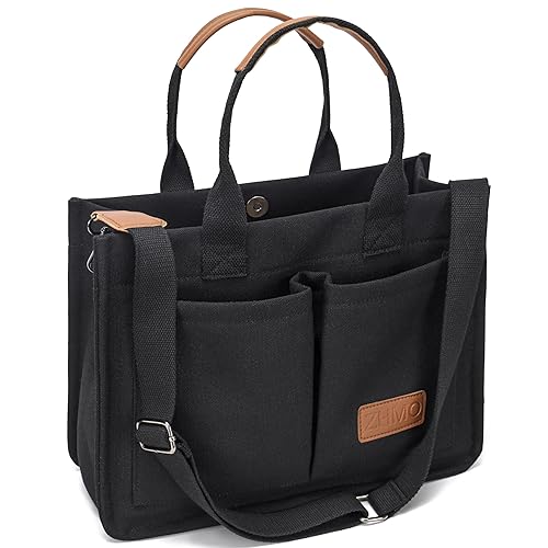 ZHMO Canvas Tote Bag for Women,Womens Purse Handbags Totes Bags Crossbody Work Laptop Book Bag for Travel Nurse College Gift - Canvs Demure Black