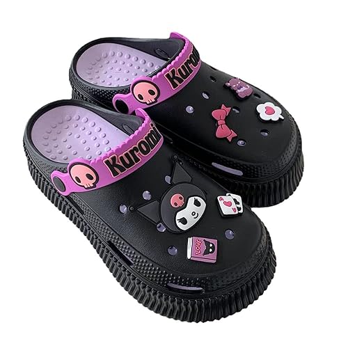 CEINOM Cute Cartoon Slippers Kuromi Kawaii Slippers for Women Cloud Slides indoor Outdoor Soft Comfy Anti-Slip garden Shoes - 6-6.5 - Black