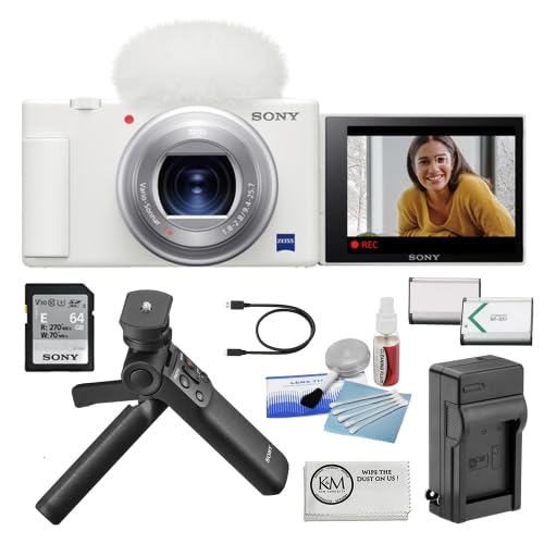 Sony ZV-1 Digital Camera | White Bundle with Sony Vlogger Accessory Kit + Battery and Charger + Microfiber Cleaning Cloth + 5-Piece Cleaning Accessories (6 Items) - White - w/ Vlogger & Starter Kit