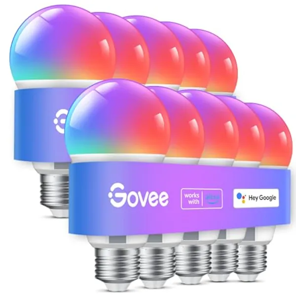 Govee Smart Light Bulbs, WiFi Bluetooth Color Changing Light Bulbs, Music Sync, 54 Dynamic Scenes, 16 Million DIY Colors RGB Light Bulbs, Work with Alexa, Google Assistant Home App, 10 Pack