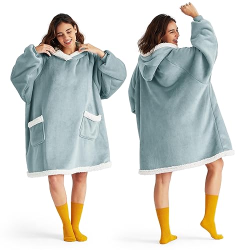 Bedsure Blanket Hoodie, Wearable Blanket for Adult & Kids as Gifts for Women Men, Birthday Gifts for Women Mom Hooded Blanket, Light Green, Standard - Light Green - Standard