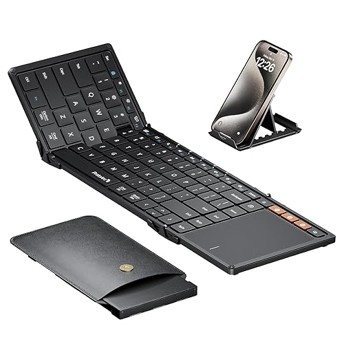 ProtoArc Foldable Keyboard with Touchpad, XK01 TP Folding Portable Keyboard, Full Size Keys, Large Trackpad Bluetooth Travel Keyboard for iPad, iPhone, Laptop PC Tablets -Black - Black