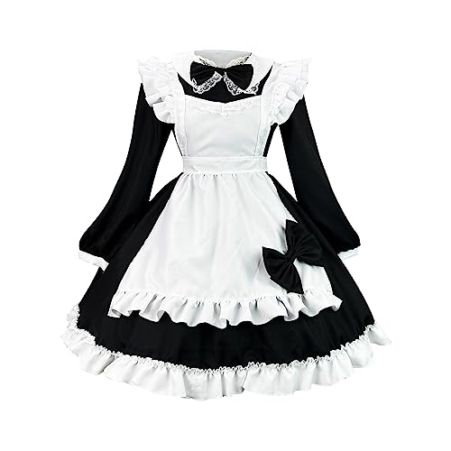 Women's French Maid Outfit Anime Cosplay Costume Cute Sweet Maid Dress Skirt Halloween Fancy Dress Masquerade Dress - Black - X-Large