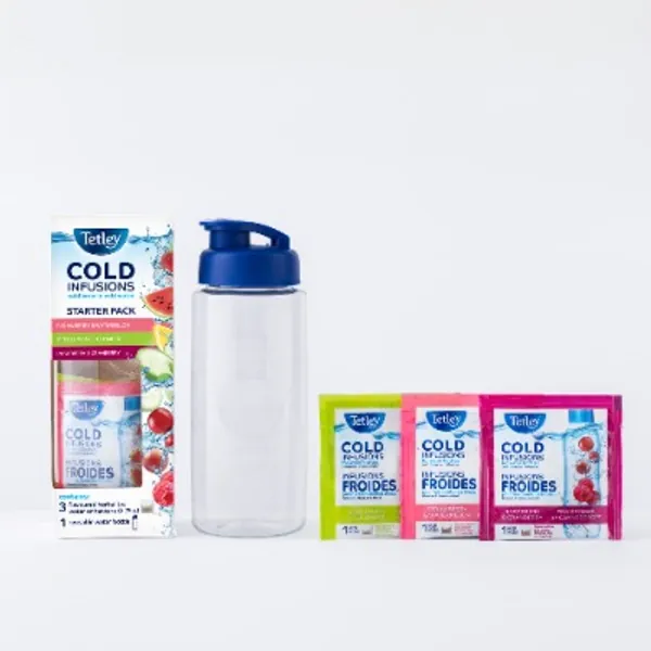Tetley Cold Infusions Starter Kit with Water Bottle and 3 Cold Brew Tea Samplers, 3x2.25g
