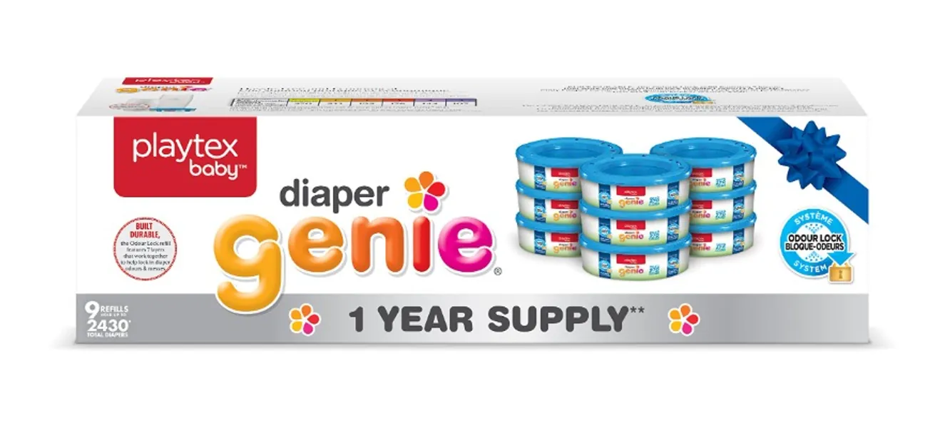 Playtex Baby Diaper Genie Diaper Pail System Refills, 1 Year Supply (9-Pack)