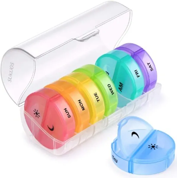 Sukuos Pill Organizer Weekly Pill Case 7 day 2 Times a Day AM PM Daily Pill Box Easy Fill Medicine Box (transparent)