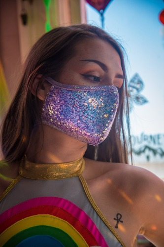 J. Valentine Lavender Dreams Sequin Tailored Face Mask- Festival Rave Accessory - ONE SIZE / Lavender Dreams