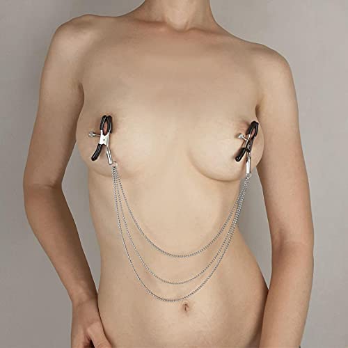 KISSHAKE Nipple Clamp with Chain Breast Clips Nipple Stimulator BDSM Restraint Kits Adult Sex Toys for Women Solo Play or Couples Fun Adjustable Fetish Nipple Teasers Breast Sensual Nipple Clips