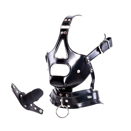 Leather Bondage with Detachable Silicone Dildo Mouth Gag Adjustable Head Harness BDSM Fetish Slave Restraints for Men Women Couple Sex Factory