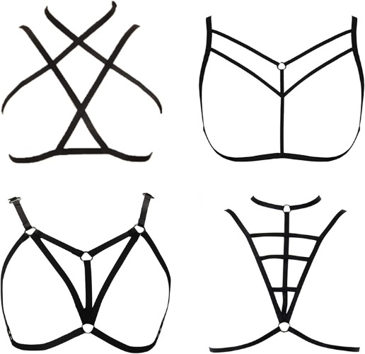 LIVE4COOL Women Harness Elastic Cupless Cage Bra Sexy Lingerie for Women Adjustable Hollow Out Crop Top Exotic Strap Bra - Black Kit