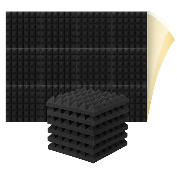 5 x 30 x 30 cm 12 pieces for self-adhesive panels, 5 cm thick, soundproof foam wedges, acoustic foam with rubber (place the foam sheets in a ventilated place for about 24 hours)