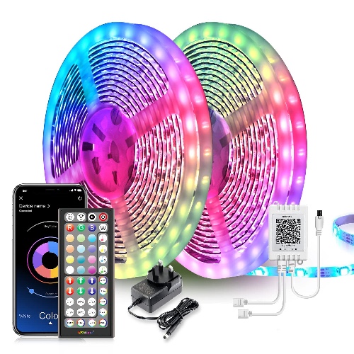 Mexllex LED Strip Lights 30m (2 Rolls of 15m) Ultra-Long LED Lights Strip Music Sync, App Control with Remote, LED RGB Tape Lights LED Lights for Bedroom