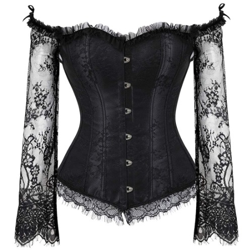 SZIVYSHI Corset Tops for Women with Sleeves, Bustier Overbust Lace Up Bodice Lingerie - XX-Large Black