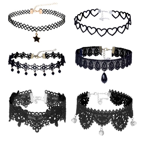 Elegant Rose 6 Pcs Black Choker Necklace for Women Girls,Velvet Choker Stretch Gothic Tattoo Lace