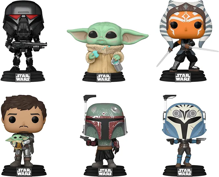 Funko Pop! The Mandalorian Set of 6 - Bo-Katan, Boba Fett, Mando Holding Child, Ashoka w/Sabers, The Child w/Cookie and Dark Trooper - 