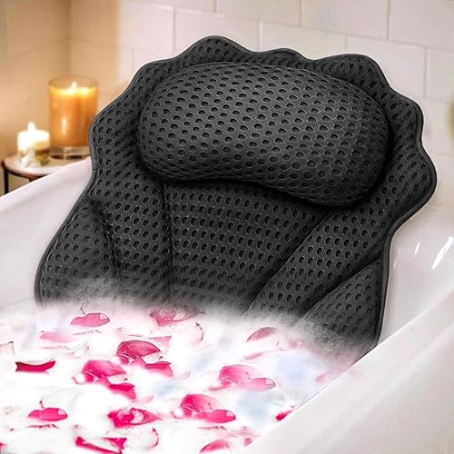 Bath Pillow RUVINCE Ergonomic Luxury Bathtub Pillow with Head,Neck, Shoulder and Back Support, 4D Bath Pillows for tub with 6 Powerful Suction Cups, Fits All Bathtub, Spa Tub, Hot Jacuzzi (Black) - Black