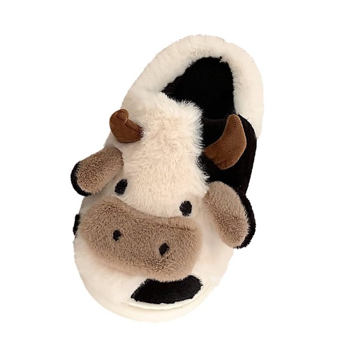 Ladies Lovely Cow Warm Slipper Winter Fluffy Indoor Outdoor Slippers Women Girls Plush Animal Cotton Slippers Non-slip Home Thermal Shoes