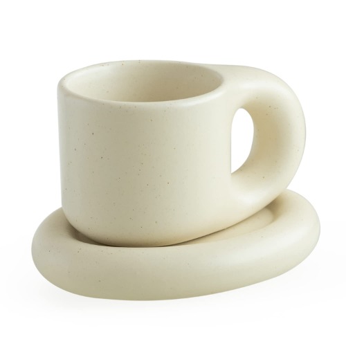 WENSHUO Chubby Cute Coffee Mug，Ceramic Cup & Saucer Sets for Office&Home, 9 oz for Latte Tea&Milk (Cream) (Cream)