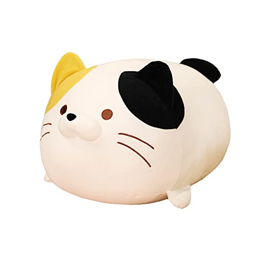 AIXINI 19.7 inch Cute Cat Plush Pillow Stuffed Squishy Animal Cylindrical Body Pillow, Super Soft Fat Cat Chubby Kitten Sleeping Kawaii Pillow-White - White - 19.7"