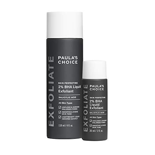 Paula's Choice Skin Perfecting 2% BHA Liquid Salicylic Acid Exfoliant Duo, Gentle Exfoliator for Blackheads, Large Pores, Wrinkles & Fine Lines, Includes 1 Full Size Bottle & 1 Travel Size Bottle - Full + Travel Size Duo - 5 Fl Oz
