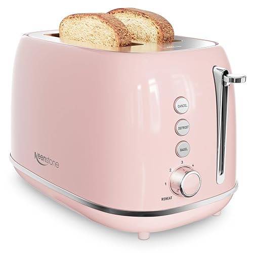 2 Slice Toaster Retro Stainless Steel Toaster with Bagel, Cancel, Defrost Function and 6 Bread Shade Settings Bread Toaster, Extra Wide Slot and Removable Crumb Tray (Pink) - Pink