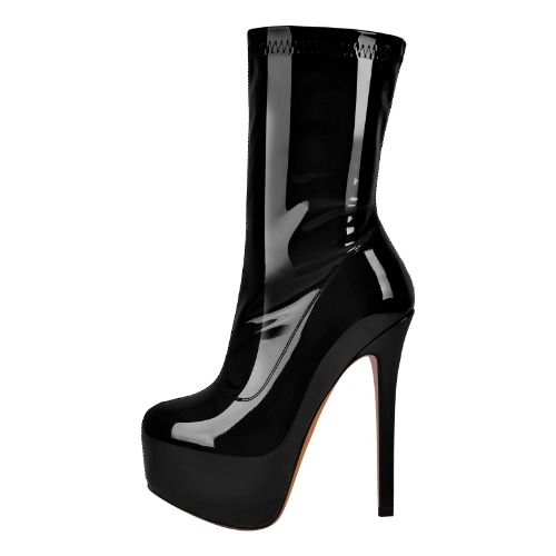 Patent Leather Platform Stiletto High Heel Ankle Boots | Black / US6