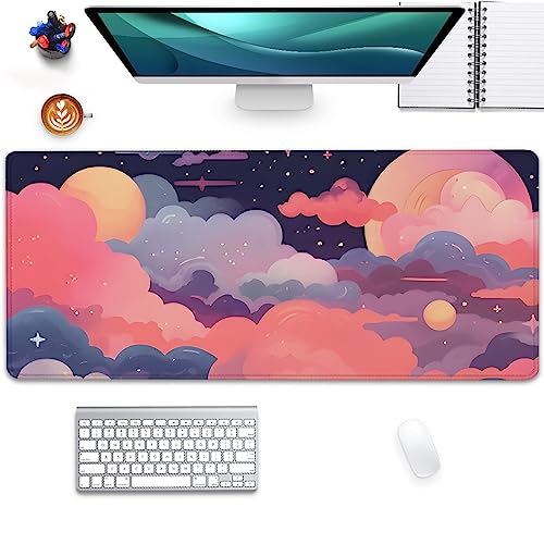 Red Cloud Desk Mat Cute Mouse Pad,Kawaii Anime Large Mousepad with Non-Slip Stitched Edges,Keyboard Mouse Mat Desk Pad for Women Girl Work Office Home(27.5X11.8 in) - Red Cloud
