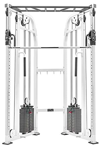 Bad Company Fitnessturm Kraftstation mit kompaktem Cable Cross Kabelzug und Klimmzugstange - Seilzug Fitnessgerät mit 2 x 80kg Steckgewichten inkl. Zubehör - Multitrainer für Zuhause - BCA-25