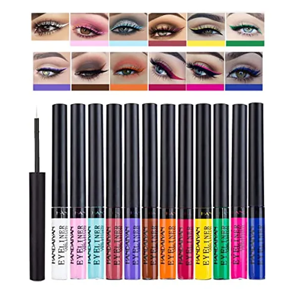 Matte Liquid Eyeliner Set,12 Colours Coloured Eyeliners, Highly Pigmented Smudge-proof Colourful Eye Liners Long Lasting Waterproof Liquid Eyeliner Pen Face Lips Art Makeup # A