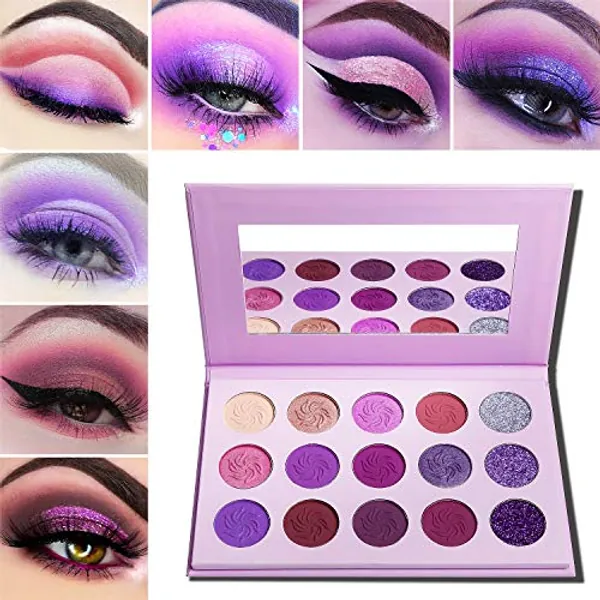 Afflano Purple Eyeshadow Palette Makeup Matte Glitter, Pro Highly Pigmented Pink Eye Makeup Pallet, Dream Purple Pink Dark Red Violet Cute Bright Shimmer Travel Eyeshadow Pallet for Girl Women