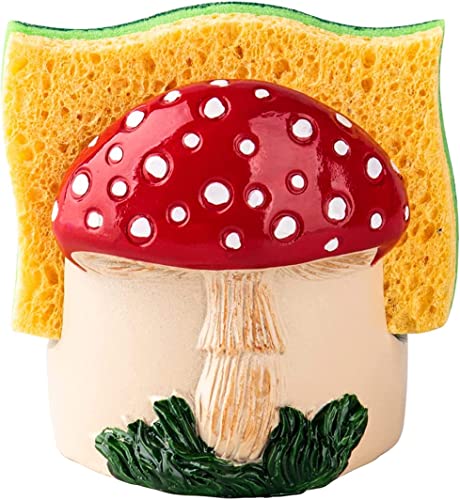 dgudgu Mushroom Kitchen Sponge Holder Ceramic Sponge Dish Red Sponge Holder for Kitchen Sink Caddy Decor for Kitchen Kitchen Sink Accessories Sponge Holder