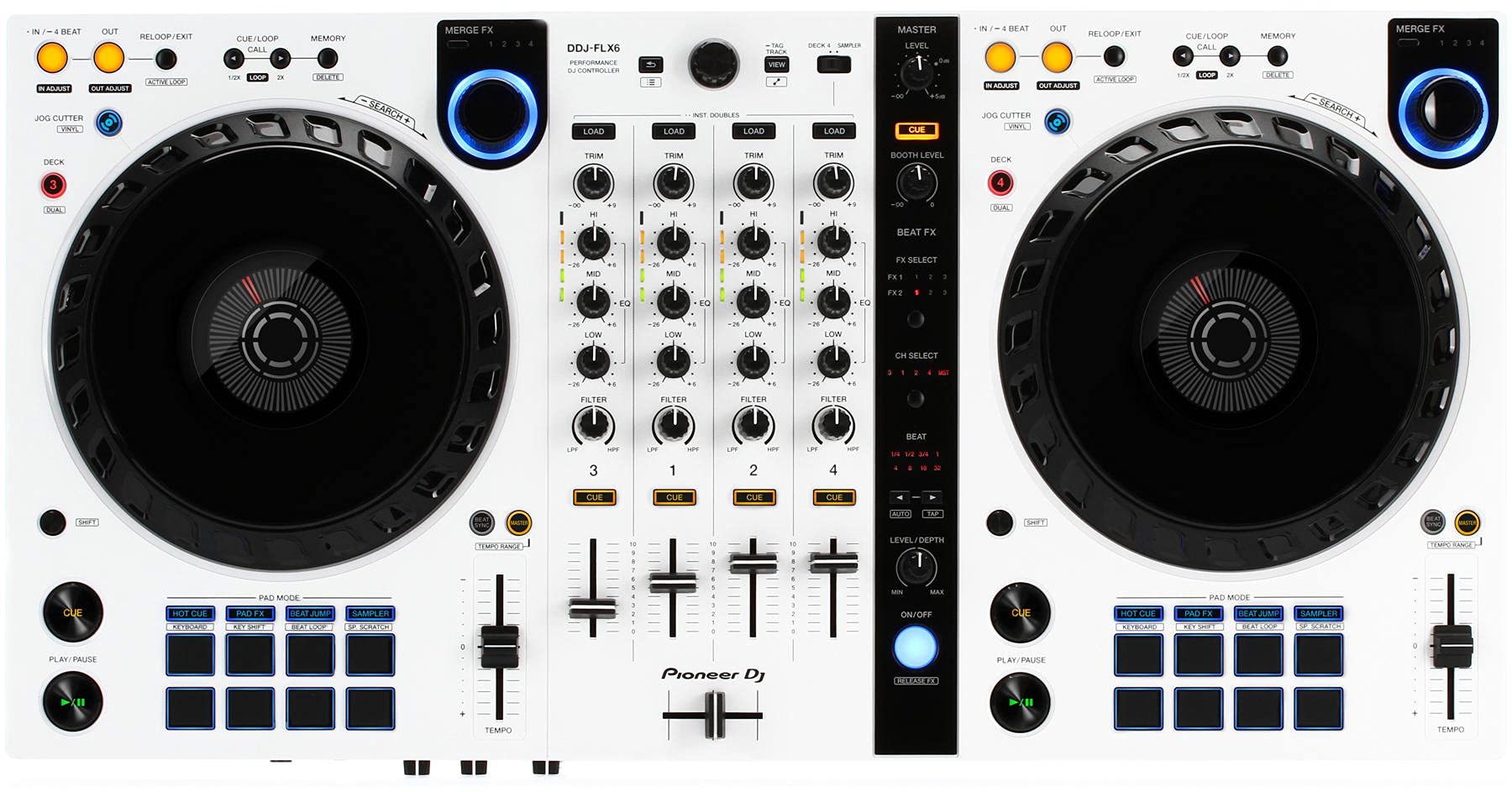 Pioneer DJ DDJ-FLX6 4-deck Rekordbox and Serato DJ Controller - White