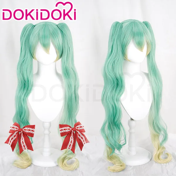 【Ready For Ship】DokiDoki Cosplay Costume  Wig Long Curly Green Wig Strawberry 15th anniversary/ Bow Knot