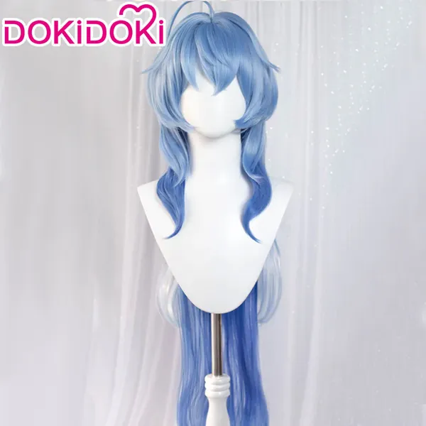 【Ready For Ship】DokiDoki Game Genshin Impact Cosplay Ganyu Gan Yu  Wig / Horn Women Long Blue Wig