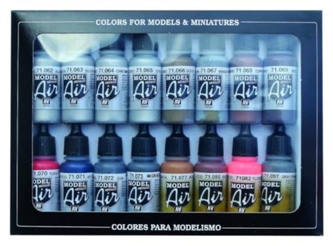 Vallejo Metallic Set Model Air Paint, 17ml, Multicolor, (Pack of 16)