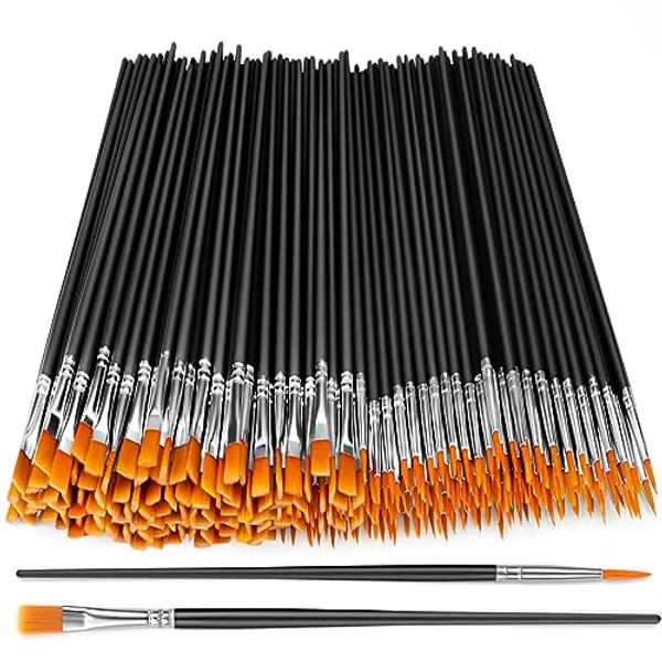 AROIC Acrylic Paint Brush Set, 200 pcs Nylon Hair Brushes for All Purpose Oil Watercolor Painting Artist Professional Kits, Black