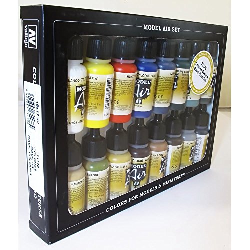 Vallejo Basic Colors: Acrylic 16 Airbrush Paint Set for Model & Hobby 71178, Black, 0.57 Fl Oz (Pack of 16)